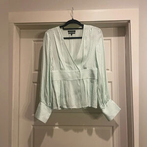 Something Navy Mint Wrap Peplum Blouse